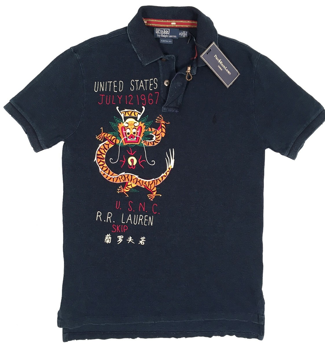 NEW Vintage Polo Ralph Lauren Shirt! Indigo Blue Huge Embroidered