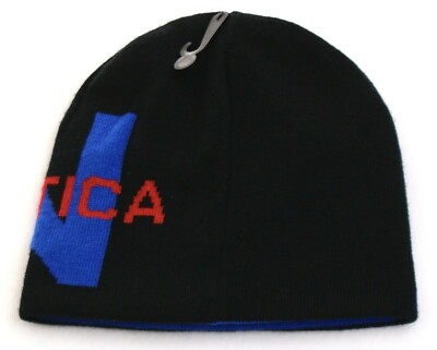 Nautica Reversible Black & Blue Knit Beanie Skull Cap Men's One