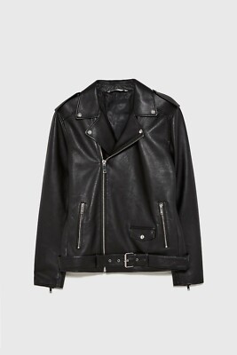 New Zara Genuine Leather Biker Moto Jacket S Black motorcycle