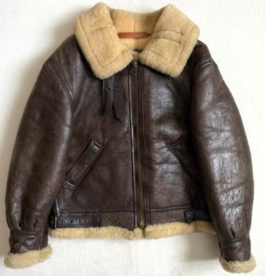 AVIREX Type B-3 Leather Flight Mouton Bomber Jacket size 38 brown