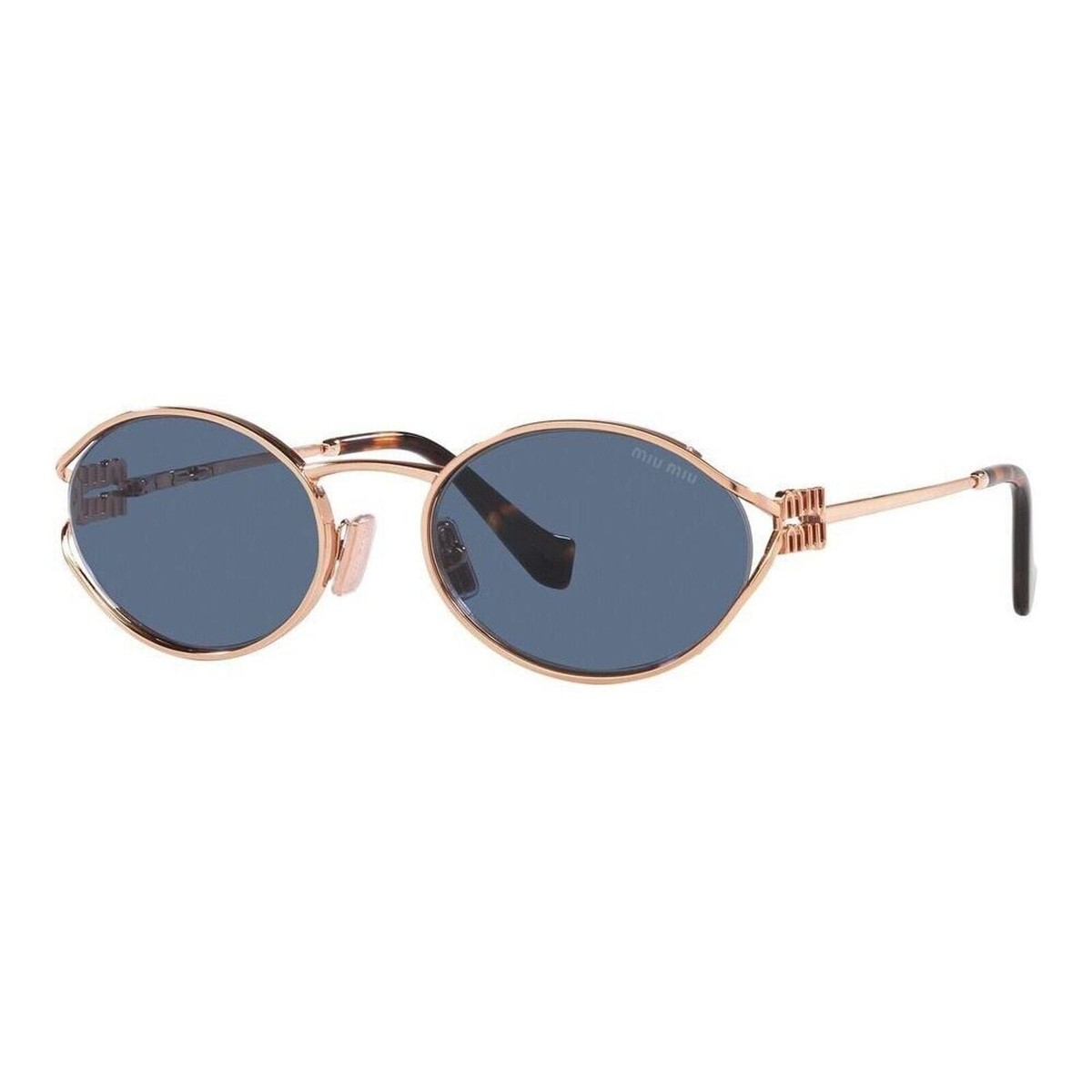 MIU MIU MU 52YS ZVF1V1 Rose Gold Havana Blue Lens Women Sunglasses