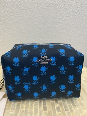 Coach Small Boxy Cosmetic Case With Badland Floral Print Silver