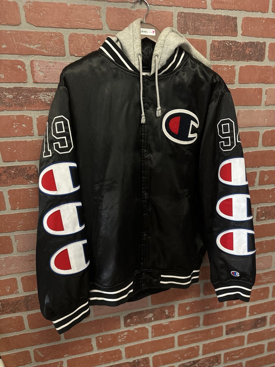 Supreme x Champion FW18 Hooded Satin Varsity Jacket Black - Medium