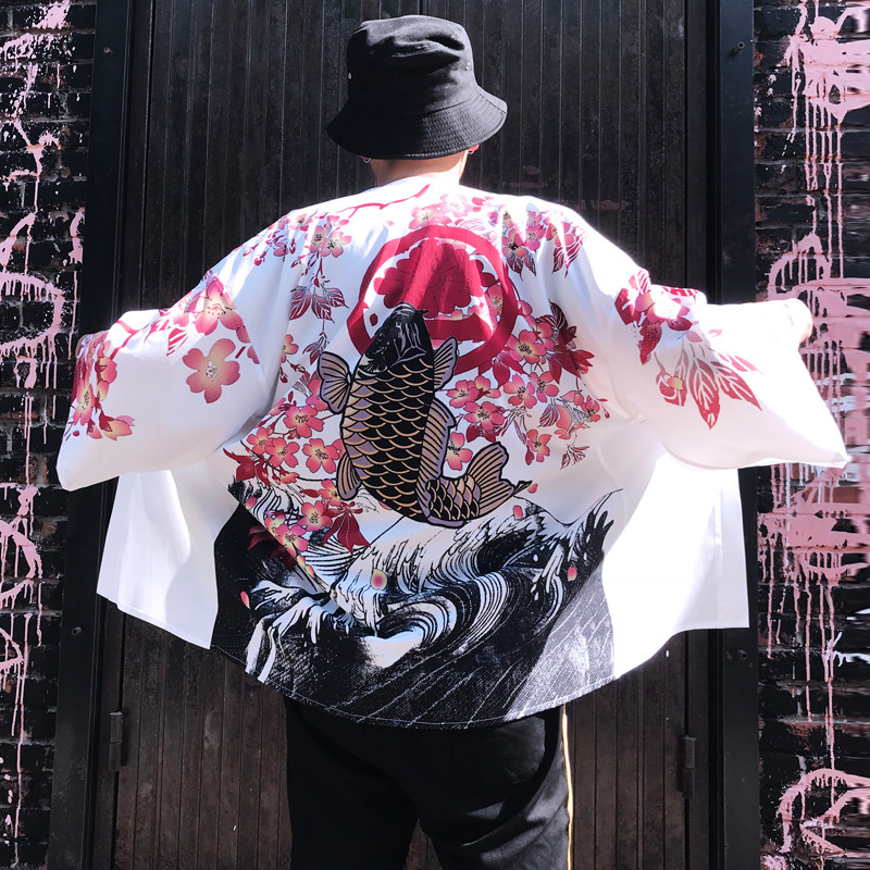 Men Kimono Cardigan Japanese Noragi Jacket Yukata Coat Ukiyoe