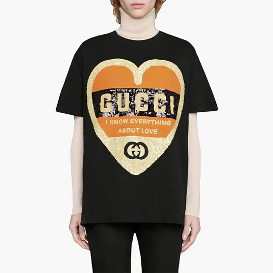 Gucci T Shirt Womens Medium Black Love Logo I Know Everything