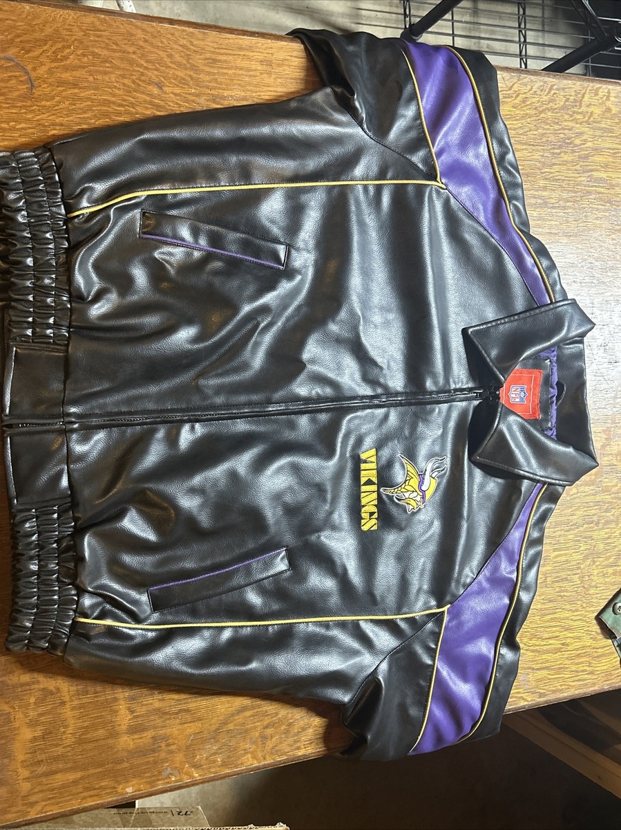 Minnesota Vikings NFL Branded Full Zip Faux Leather Jacket Mens