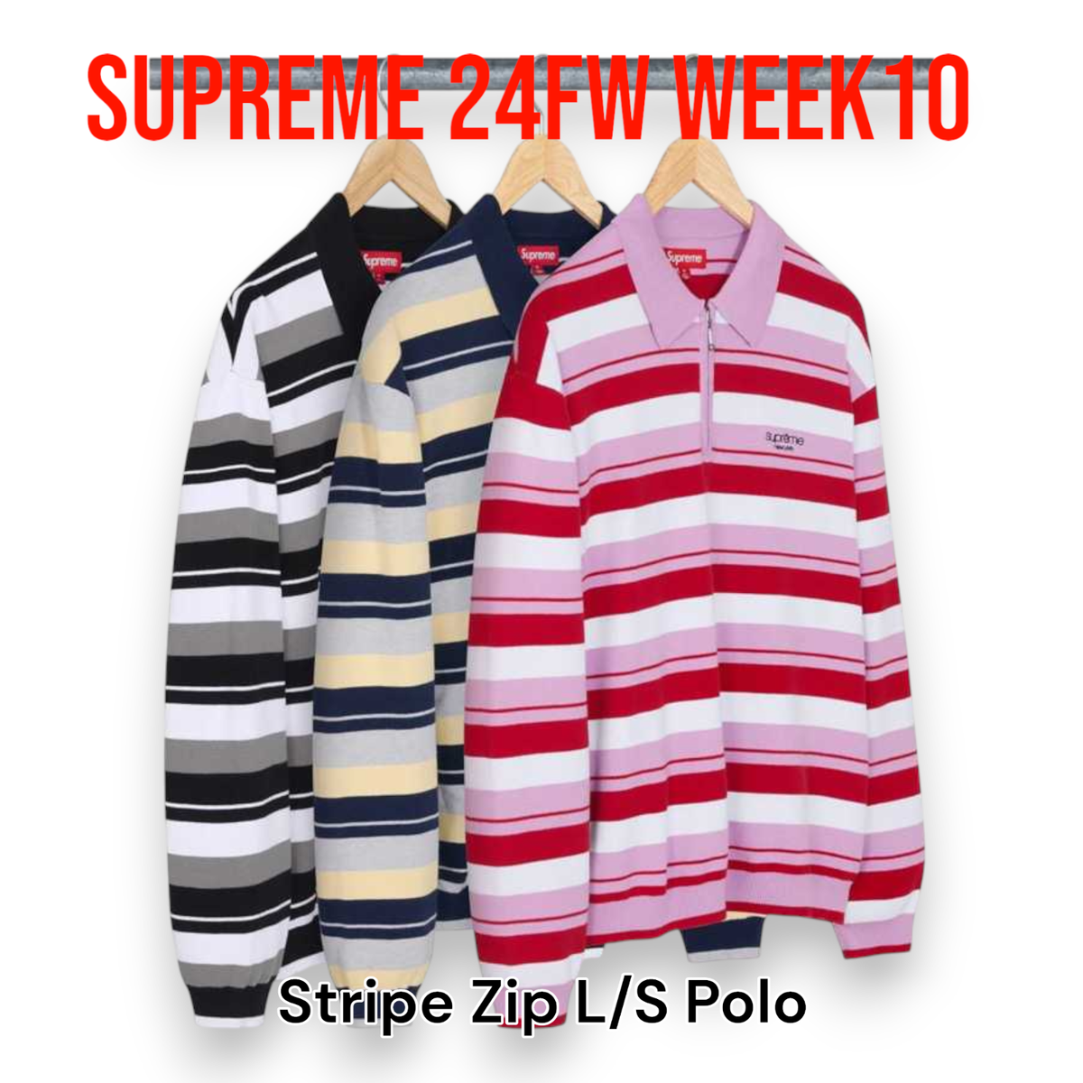 Supreme 24FW Week 10 Stripe Zip L/S Polo Polo Shirt Unisex JAPAN
