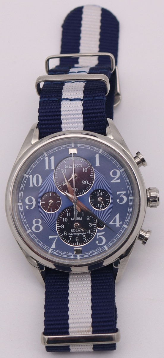 SEIKO V174-0AF0 SSC209 Solar Chronograph Watch Blue Dial
