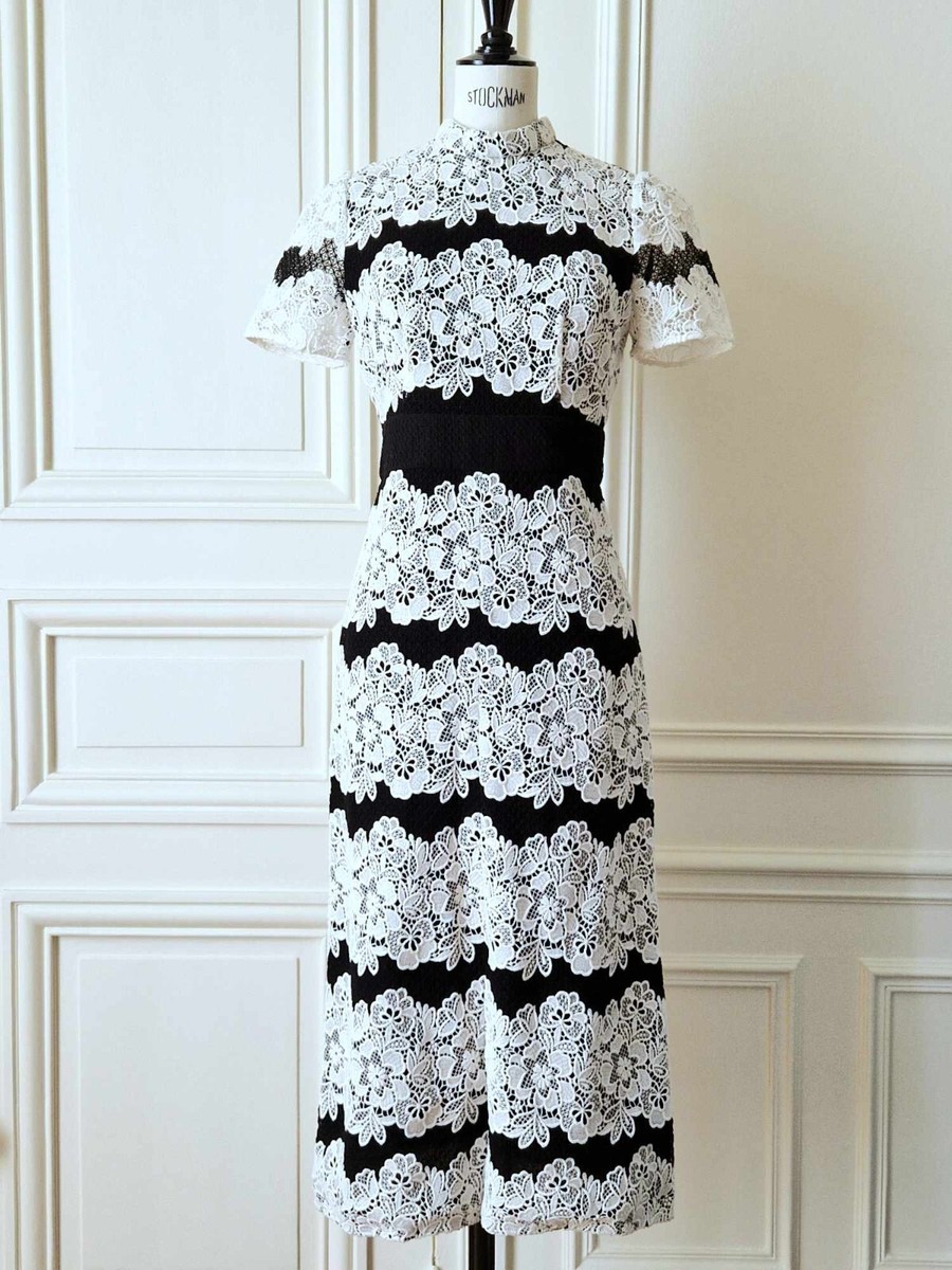 Burberry London Black White Lace Tea Midi Cocktail Party Dress US