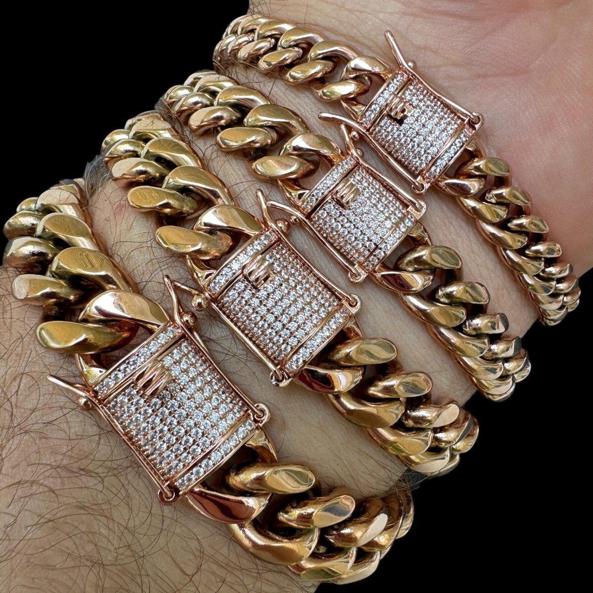Miami Cuban Link Bracelet 1ct CZ Iced Clasp 14k Rose Gold Plated