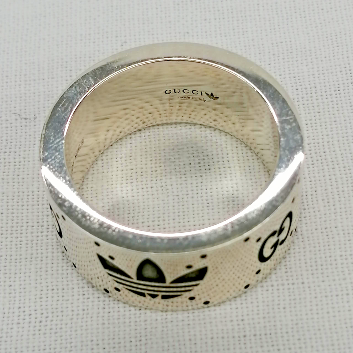 Gucci x Adidas GG Logo Wide Band Ring Sterling Silver 925 Size 15