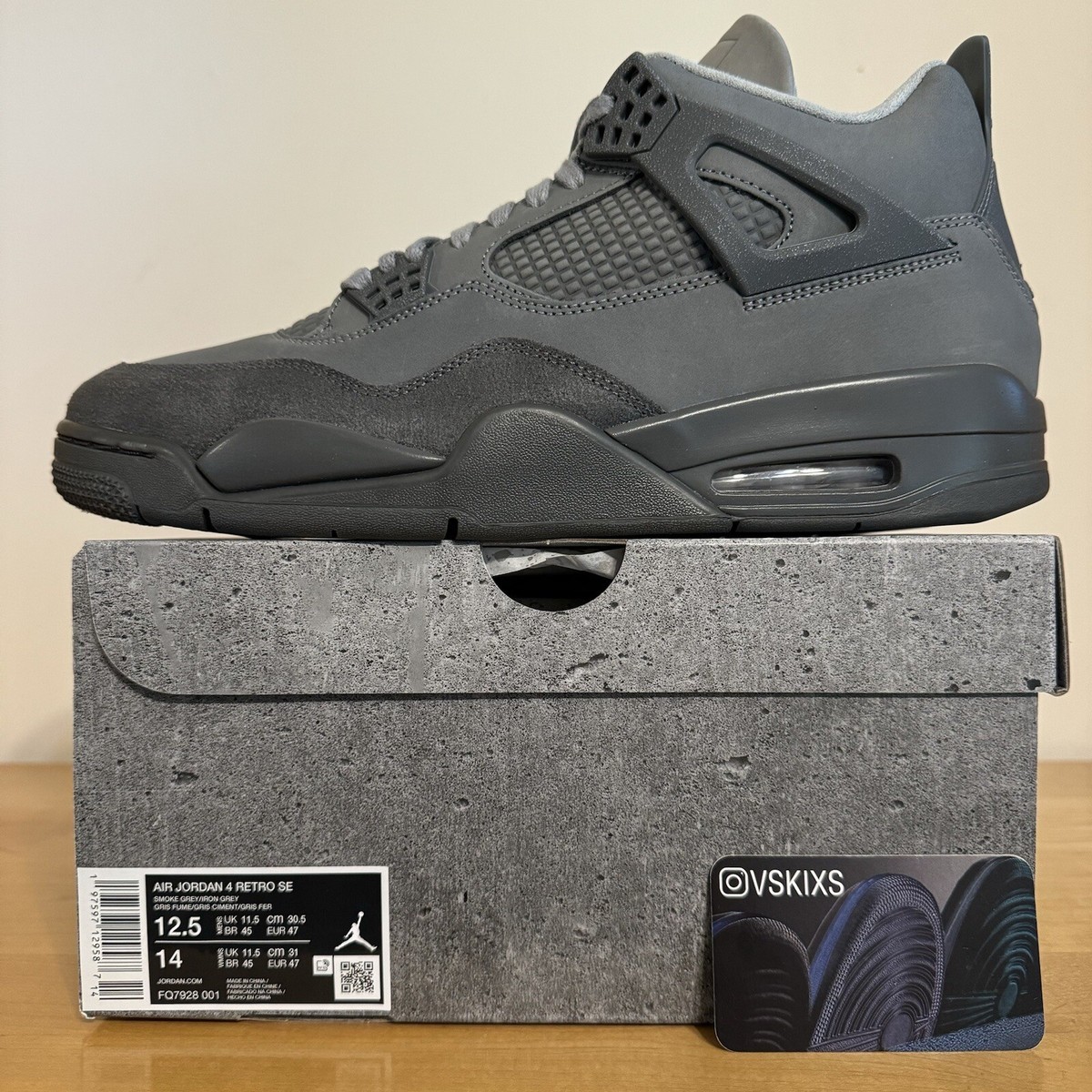 Nike Air Jordan 4 Retro SE Wet Cement Men's US Size 12.5 Kaws Grey