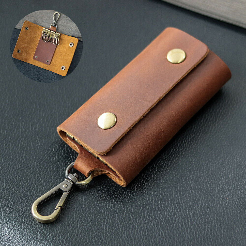 LEATHER Car Key Chain Ring Keys Holder Pouch Case Wallet Organizer