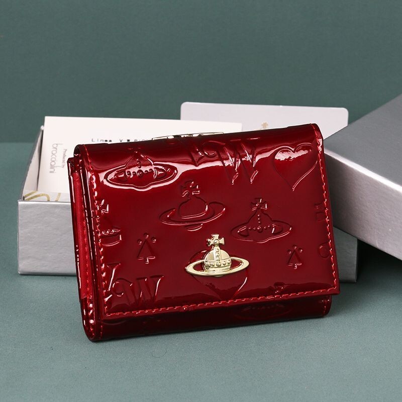 Vivienne Westwood Tri-fold Wallet Red Enamel Orb Outlet MINT With