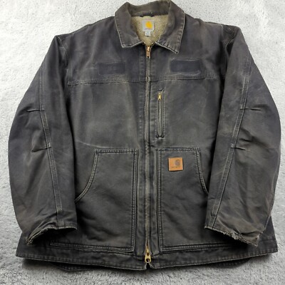 Carhartt Jacket Mens 2XL Black C61 BLK Sherpa Lined Duck Canvas