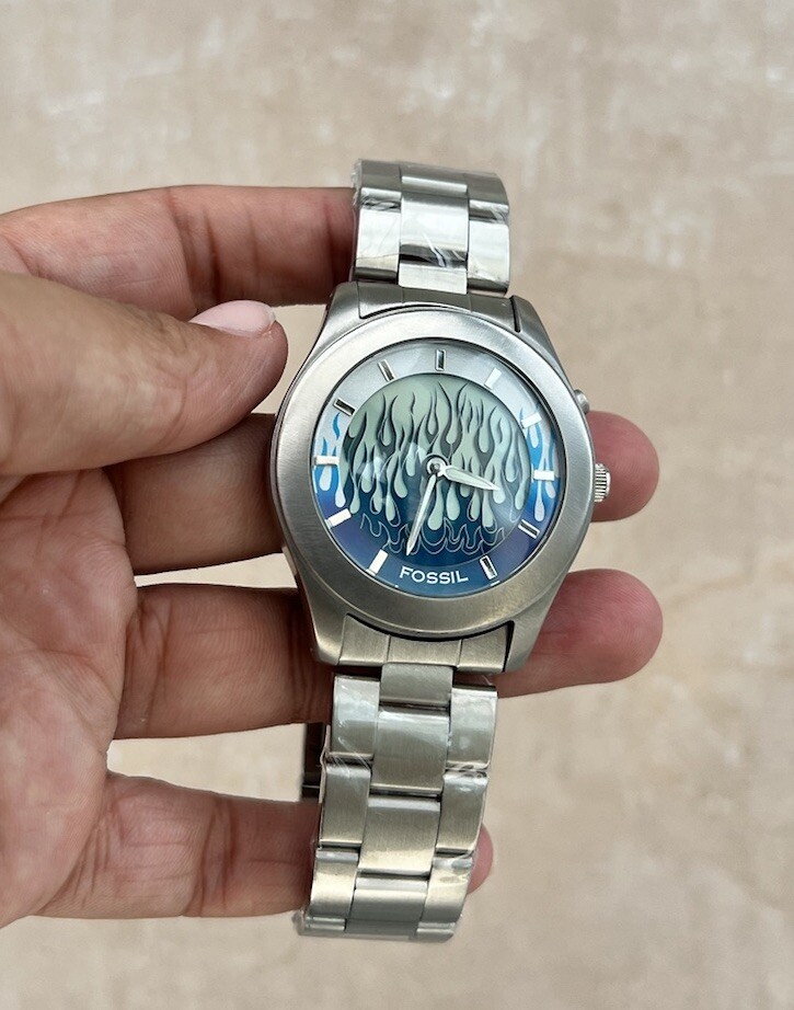 VERY RARE y2k FOSSIL Big Tic JR-8201 Animated Blue Flame Fire, Box