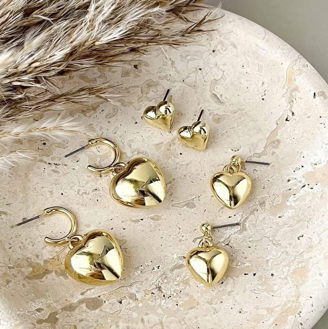 Park Lane PIPPA. Puffy Heart Trio 3 Pairs Gold Stud Earrings Set