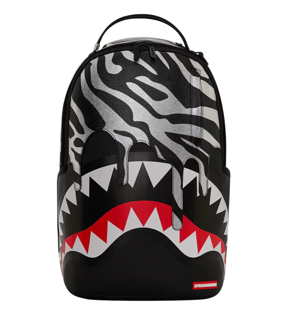 Sprayground Zebra Drip DLXSV Backpack🔥New Black Metallic Silver