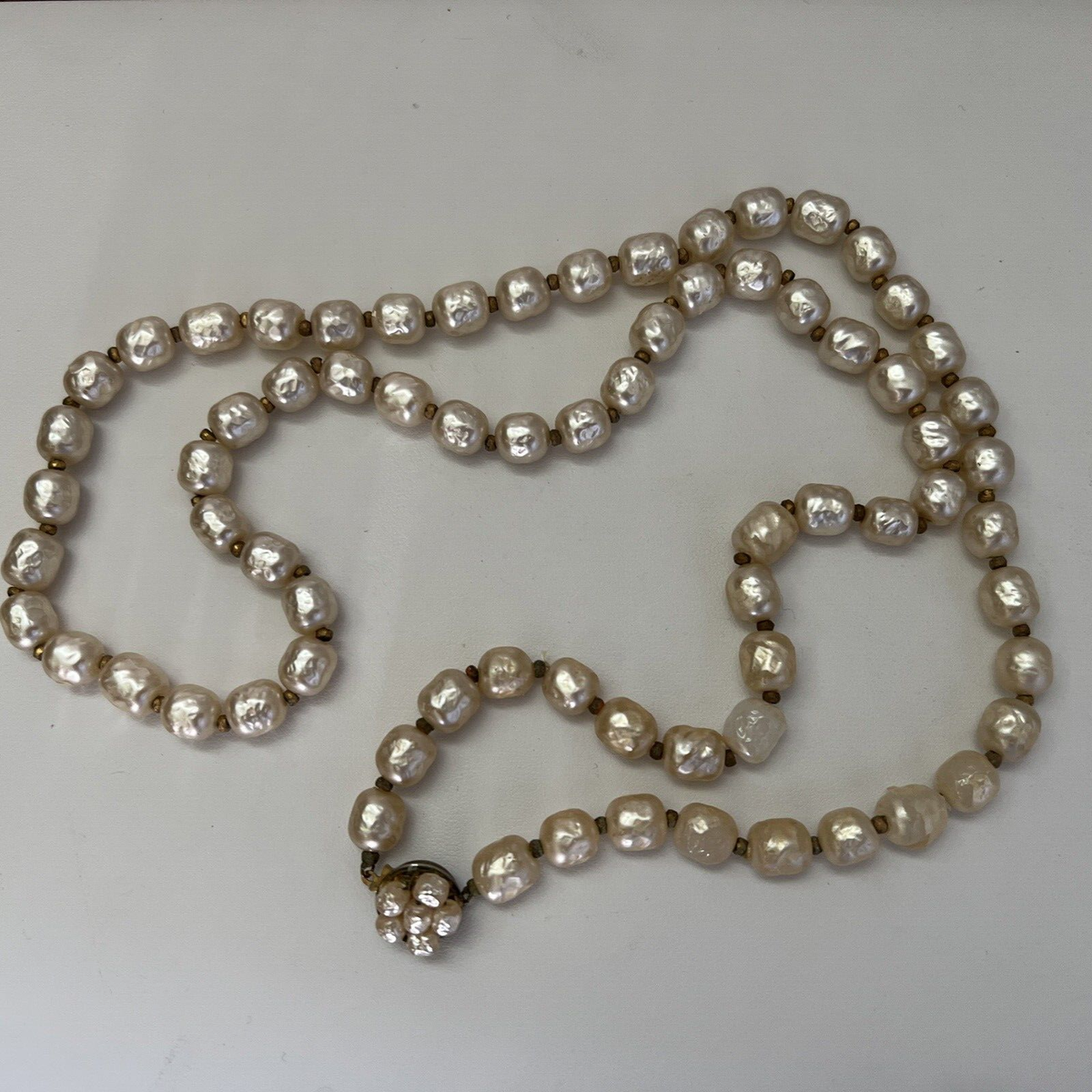 Vintage Miriam Haskell Single Strand Flower Clasp Baroque Pearl