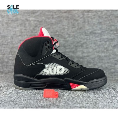 Nike Air Jordan 5 Retro Supreme Black Red Men's Shoes 824371-001