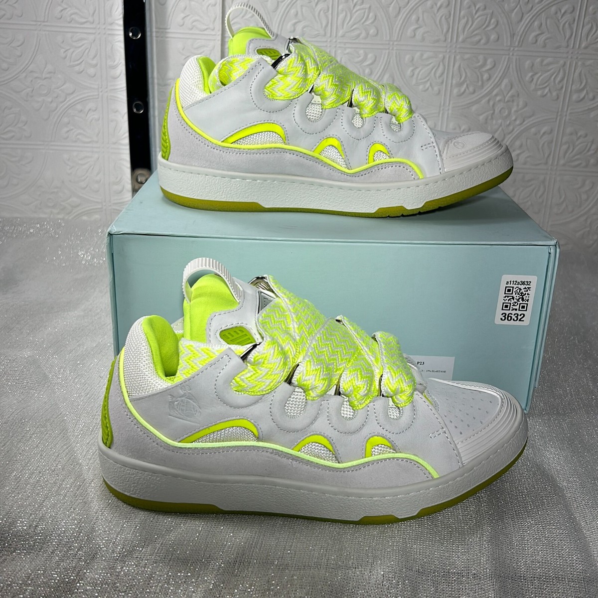 Lanvin Leather Curb Sneaker Fluorescent Yellow Lace Up Size US 8.5