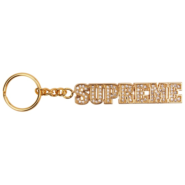 NWT Supreme NY Gold Block Logo Bling Faux Diamonds Metal Keychain