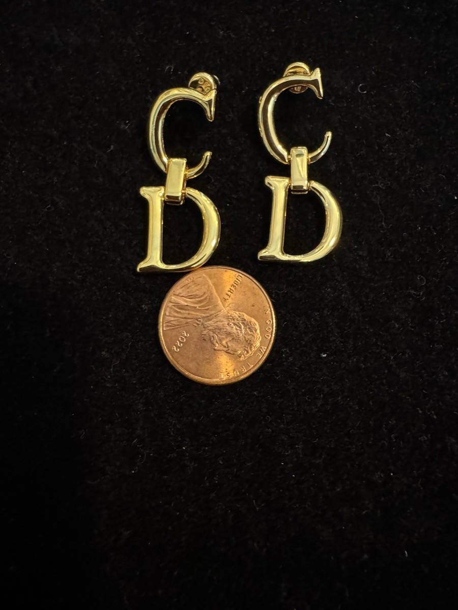 Auth Dior Polished Gold Tone CD Logo Earrings NICE | eBay