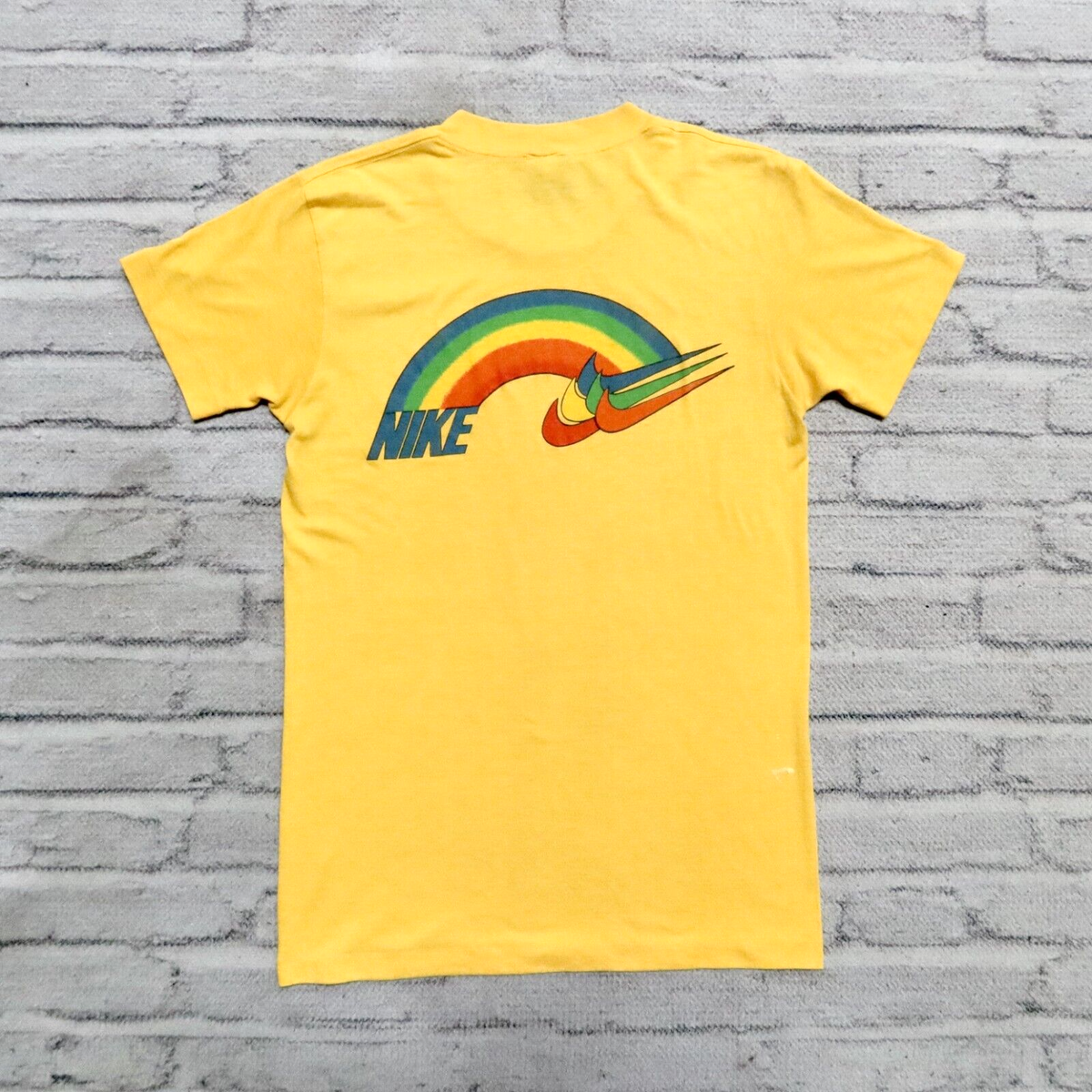 Vintage Rare 80s Nike Rainbow Swoosh Shirt Single Stitch Blue Tag