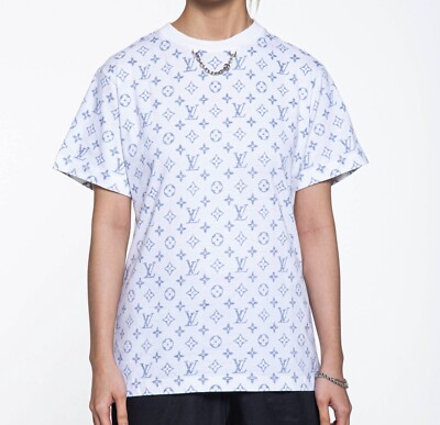 LOUIS VUITTON White Navy LV Monogram Escale Printed T-Shirt Small