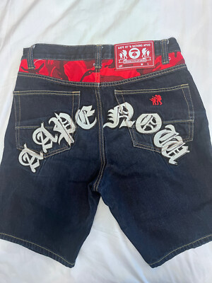 Aape by A Bathing Ape Men's Regular Fit Red Camo Jean Shorts Sz 34