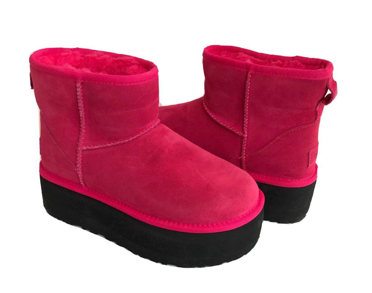 UGG CLASSIC MINI PLATFORM RADISH PINK SHEARLING LINED BOOT US 5