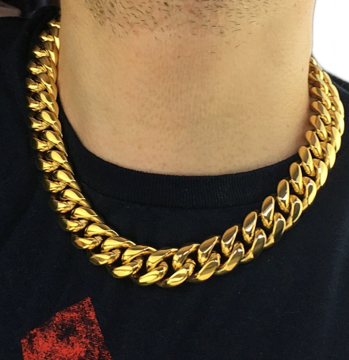 Men's 18MM Miami Cuban Chain 24k Gold Plated Heavy Stainless Steel
