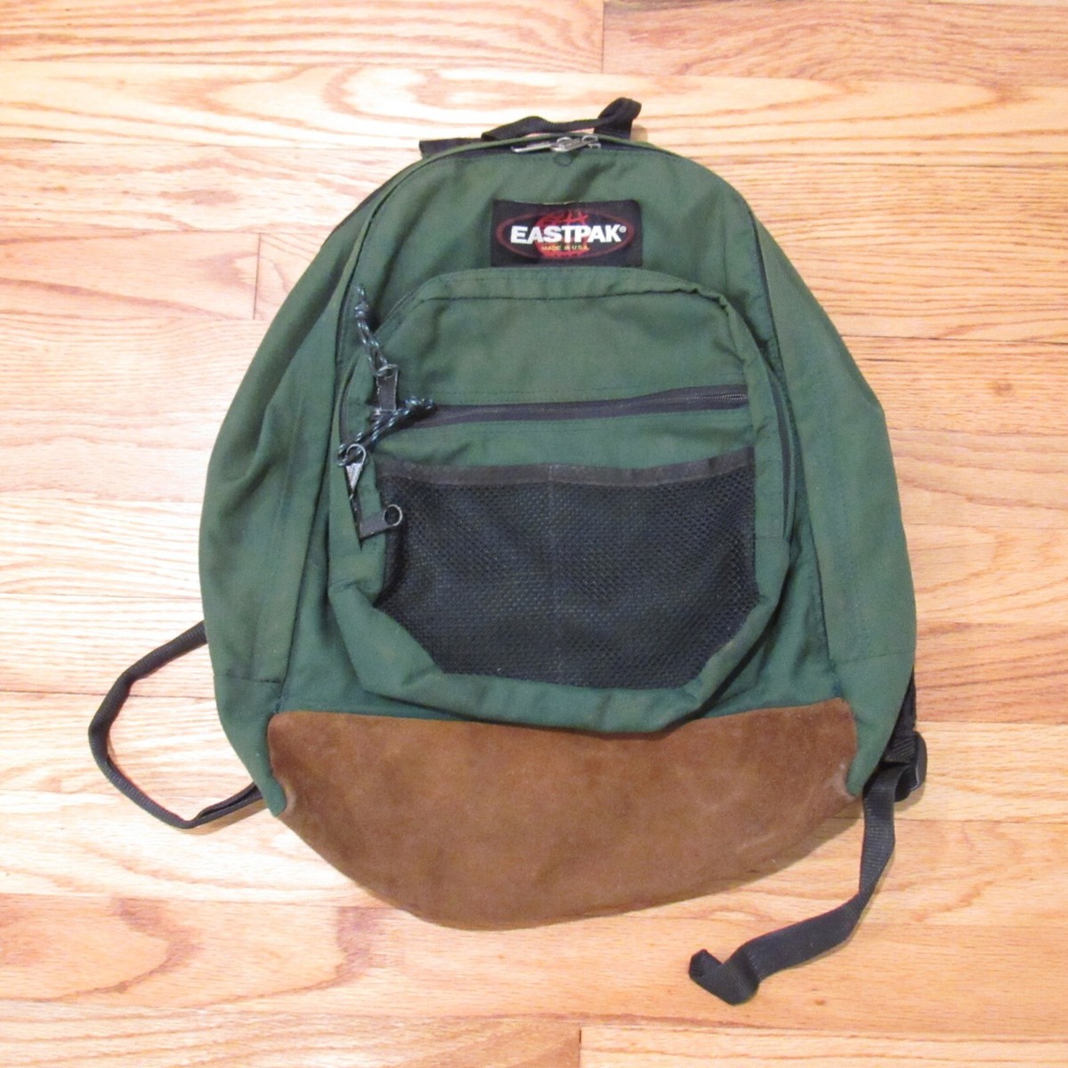 Eastpak Green Backpack Suede Leather Bottom Vintage Retro 90s