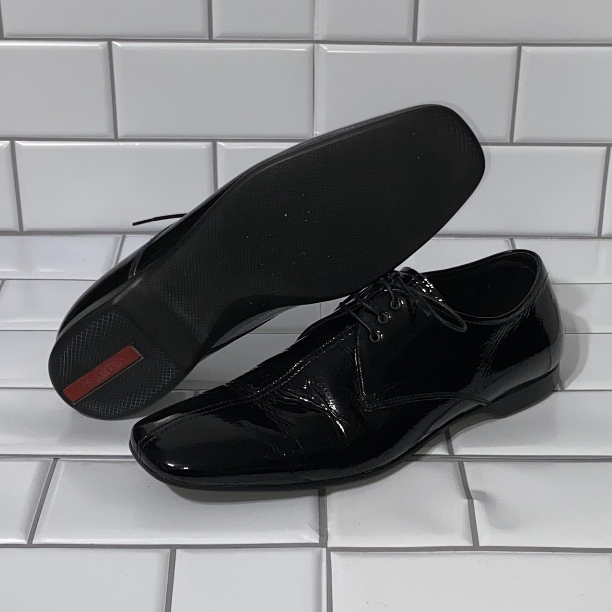 Prada Sport Men's Derby Oxford Dress Shoes UK 6 US 7 Black Patent