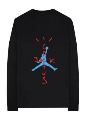 Travis Scott Nike Jordan Cactus Jack Black L/S Tee Shirt Men Size