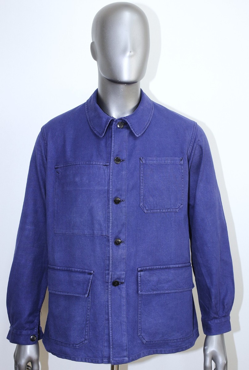 French Army 1950s Blue Cotton Twill Work Chore Jacket Size M/L