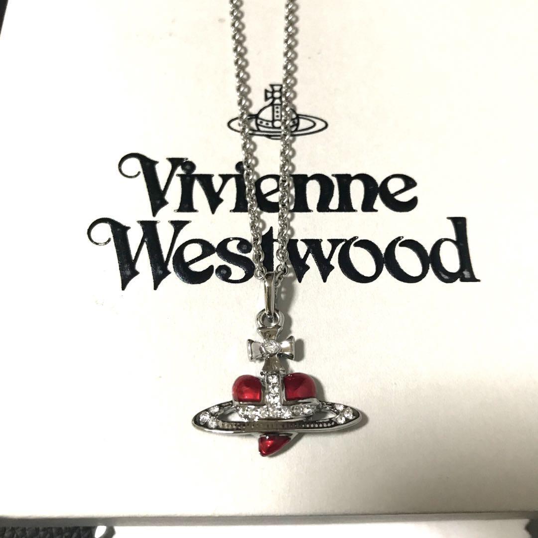 Vivienne Westwood Diamante Heart Orb Small Necklace Silver Red JP