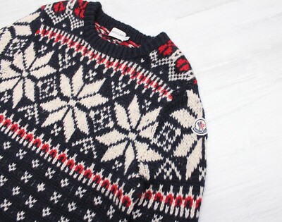 Men's MONCLER Maglione Tricot Girocollo Wool Knit Sweater Navy