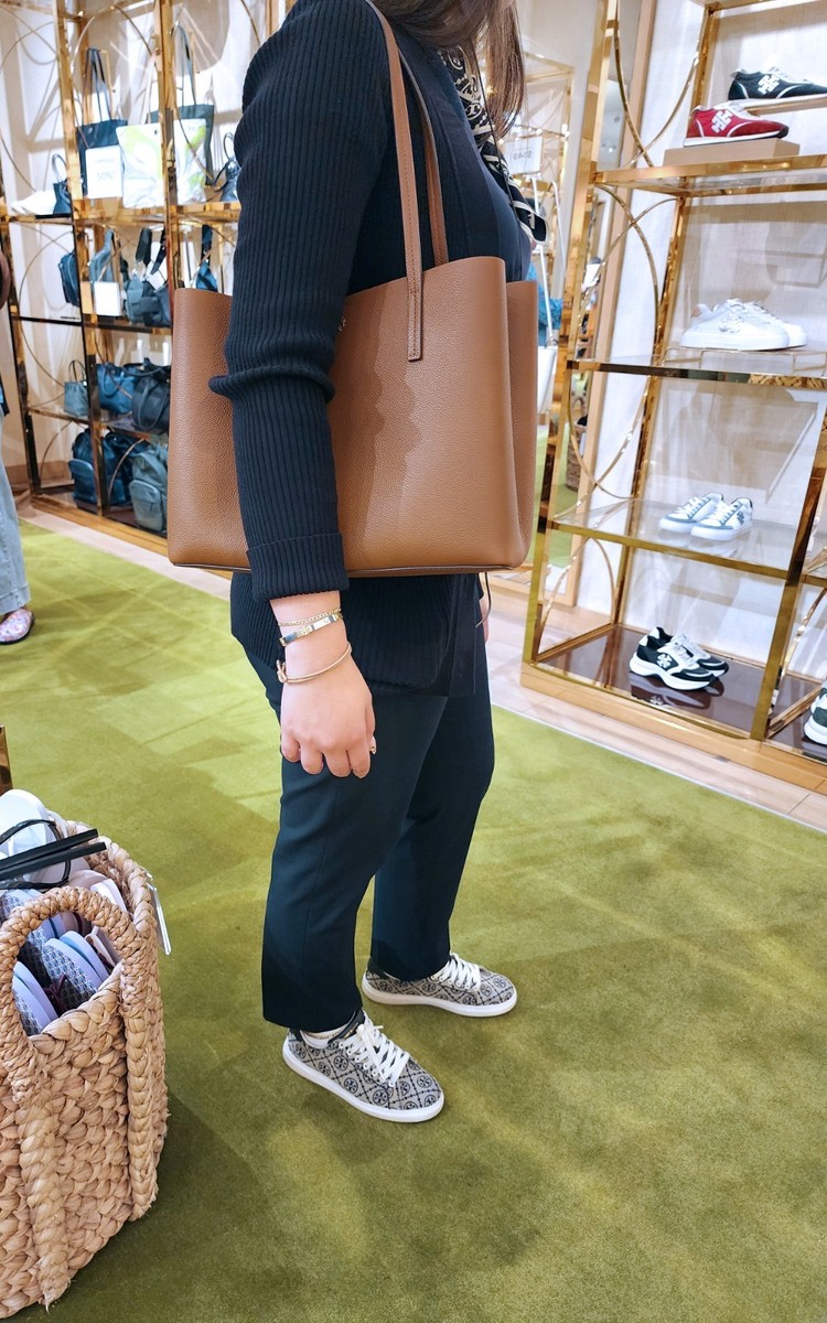 Tory Burch BLAKE Brown Pebbled Leather Medium Center Zip Tote