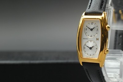 Vintage 1995 N MINT Seiko Noie 1E20-3A00 Dual Time Gold Qz Womens