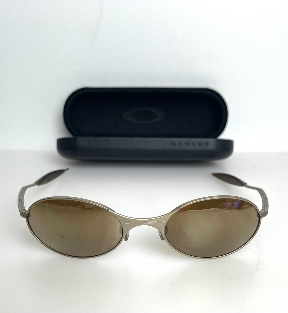 RARE Vintage OAKLEY 90s E Wire Matte Gold Frame Gold Mirror Lenses