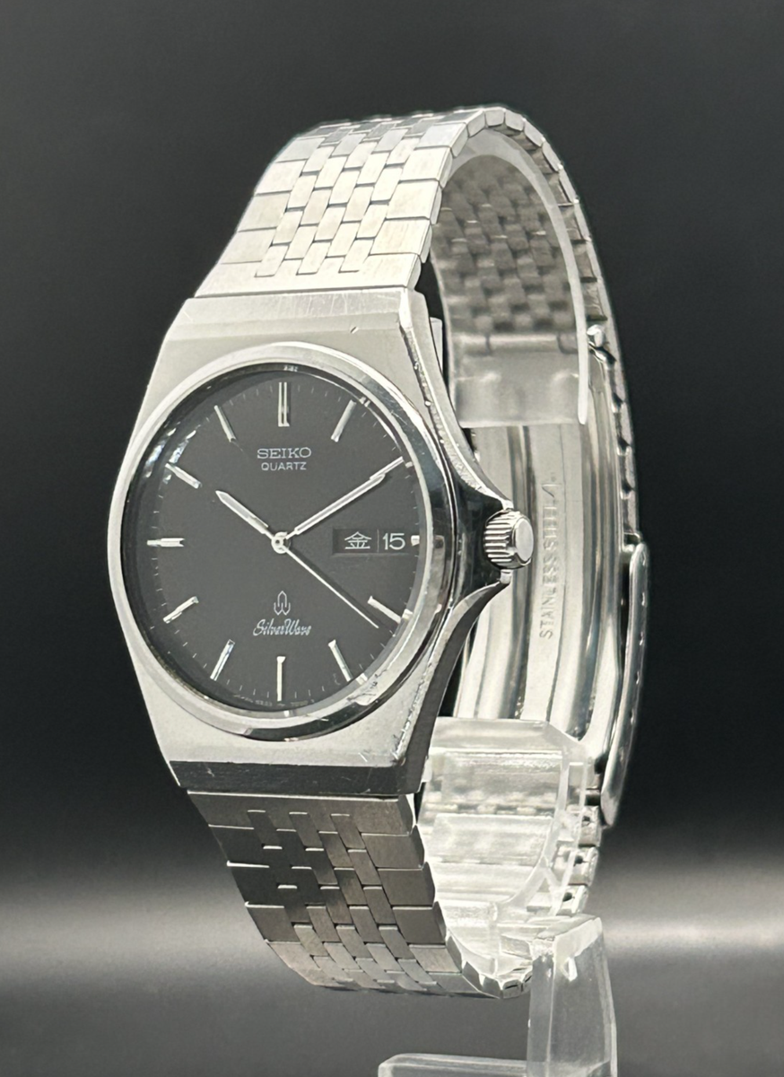 SEIKO WATCH SILVER WAVE 5933-700A QUARTZ DAY DATE KANJI BLACK