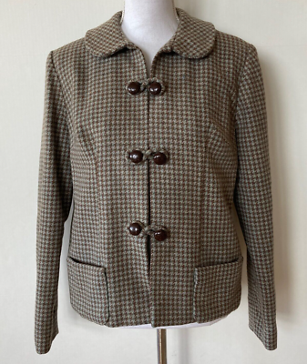 Vintage Womens Wool Suit Jacket Houndstooth 36 Bust M Gray Brown