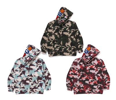 A BATHNIG APE Men's MAP CAMO SHARK RELAXED FIT FULL ZIP HOODIE