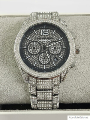 NEW Michael Kors Silver Glitz Pave Oversized Accelerator 2.0 Watch