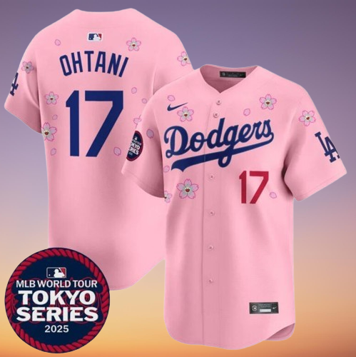 Men's Dodgers #17 Shohei Ohtani Pink 2025 Tokyo Series Cool Base