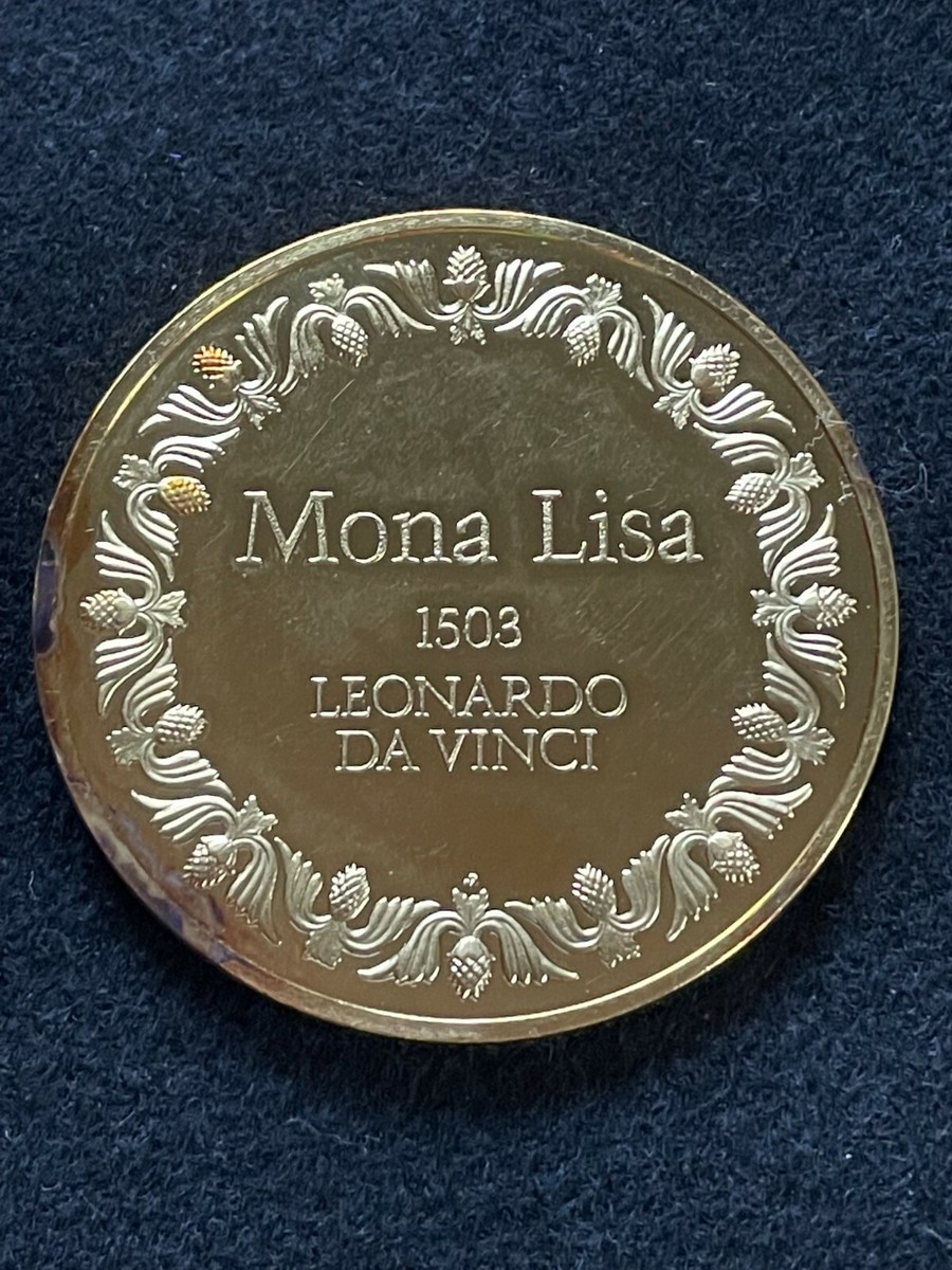 Franklin Mint Mona Lisa Da Vinci 2 Ounces Gold Plated Silver Medal
