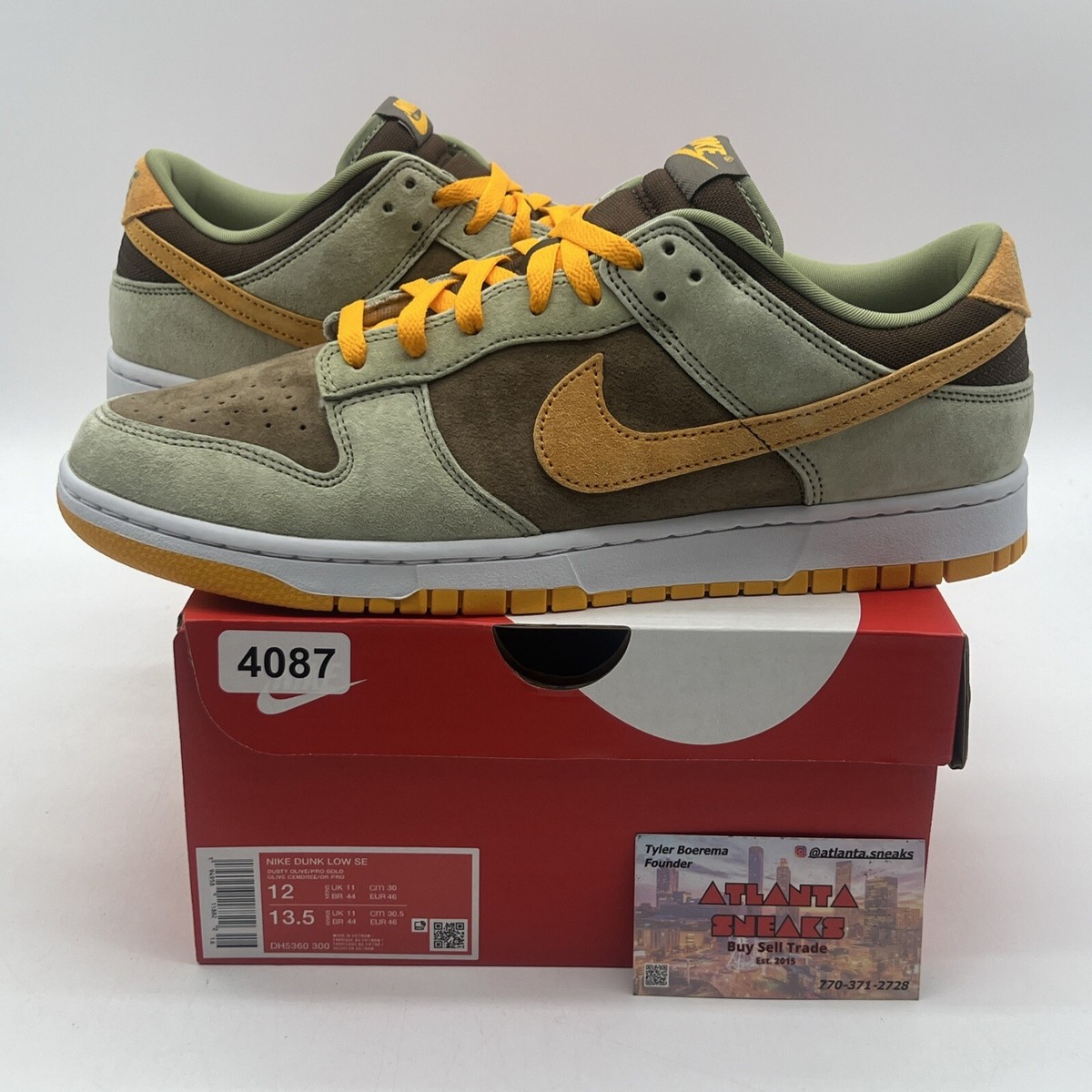 Size 12 - Nike Dunk Low Dusty Olive Brown Orange Suede White