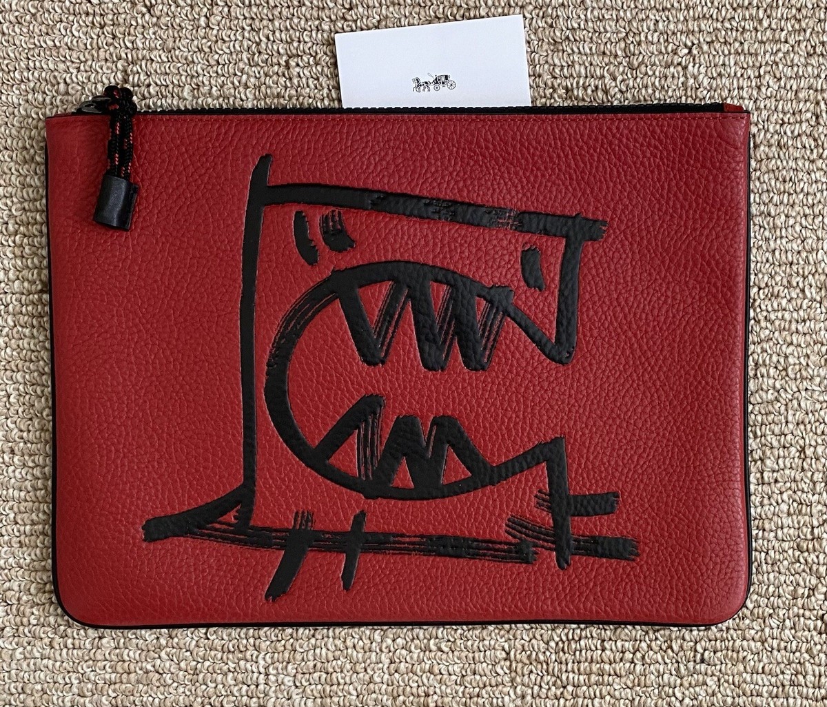 COACH X GUANG YU LIMITED EDITION REXY RED LEATHER LARGE ZIP POUCH