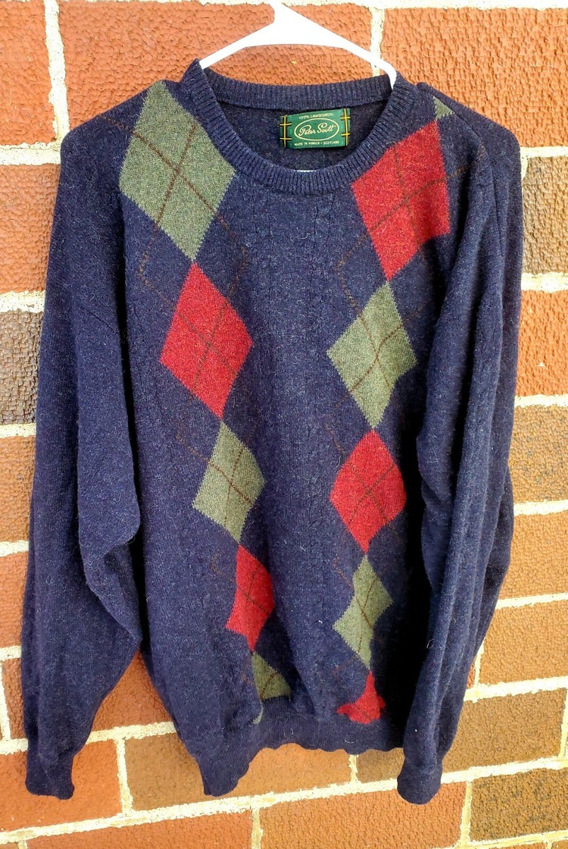 Peter Scott 100% Lambswool V-Neck Sweater Dark Blue Scotland Large